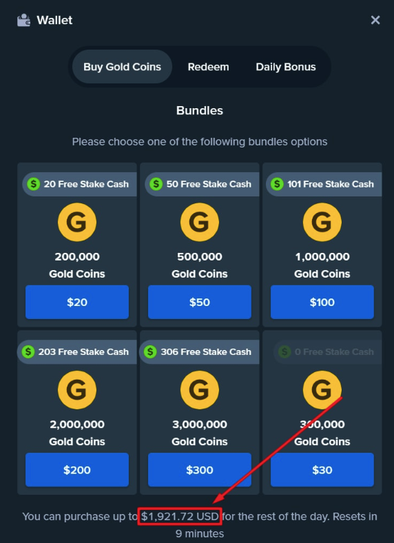 Stake.us payment limits